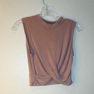 TOPSHOP DRAPED CROP TOP IN TAN